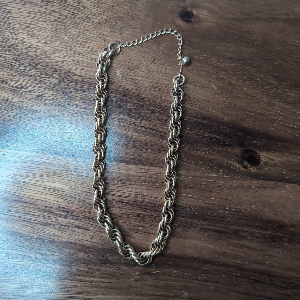 Vintage Gold Tone Chunky Rope Chain Triple Link Adjustable Statement Necklace
